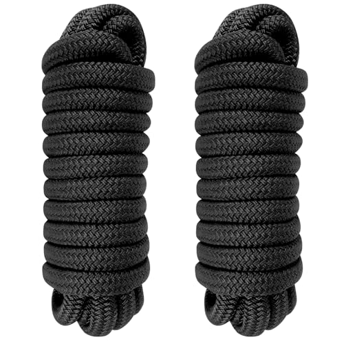 Dock Lines 25' x 5/8" Double Braided Marine Mooring Ropes 2 Pack, Dock Rope 4 Colors Boat Ropes for Docking with 15'' Eyelet Premium Dock Lines for Boats - Black