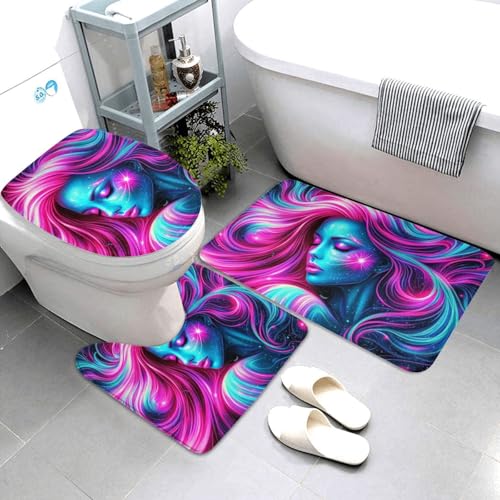Juego de 3 alfombras de baño UV de microfibra con funda de inodoro y alfombrilla 4