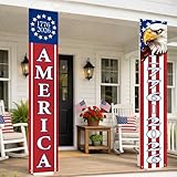 4th of July Decorations Outdoor, Patriotic Porch Banner for Front Door, American Flag Independence Day Decor, USA 250th Anniversary Banner 1776-2026 Hanging Porch Signs, 2 Pack