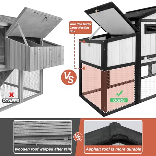 Ketive 65.3\" L Chicken Coop and Run, Wooden Hen House for 1-2 Chickens with Nesting Box, Tray, Perches Indoor/Outdoor Pet Hutch Backyard Use, Combinable, Black
