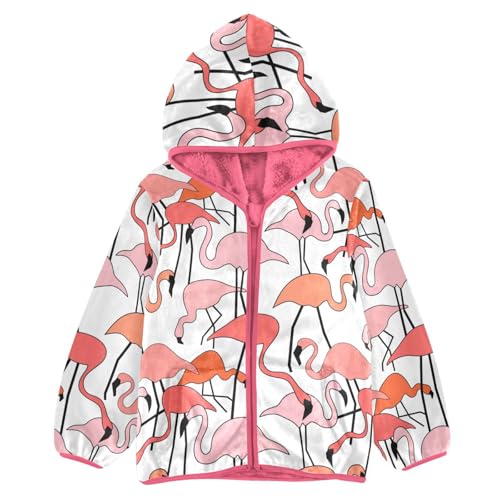 OTVEE Pink Flamingo Pattern Kids Hoodie Jacket Fall Spring Full Zip Warm Outwear Coat