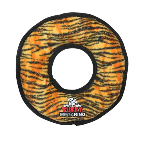 TUFFY - World's Tuffest Soft Dog Toy - MEGA -Multiple Layers. Made Durable, Strong & Tough. Interactive Play (Tug, Toss & Fetch). Machine Washable & Floats (Ring Tiger, Large)