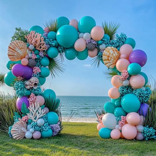 Image of 108Pcs Double Stuffed Teal Balloon Garland Arch Kit