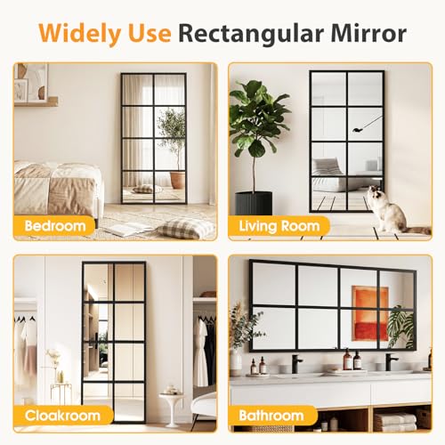 Image of NEWBULIG Wall Mirror, 32 inch x 16 inch Window Decorative Mirrors, Metal Framed Wall Decor Wall-Mounted Mirrors for Bedroom, Living Room, Entryway, Black 2 Packs