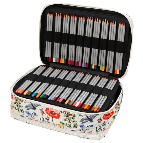 Image of 300 Slots Large Capacity Pencil Case with Dual Zipper - Twill Fabric, Rectangular Shape for Colored Pencils Storage - Ideal for Adults and Artists（White）