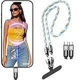 Ephoou 2 in 1 USB-C 電話ストラップケーブル、240W 高速充電&データ転送ストラップ、クロスボディ Type-Cコード Samsung Galaxy S25 S24 S23、Xiaomi、iPhone 16 15シリーズおよびその他のUSB-Cデバイス用 - ブルー