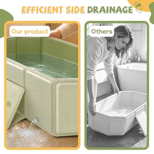 Image of Orzbow Toddler Bathtub with Side Drain Plug, Portable for Travel, Green