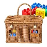 Cestino in rattan, decorazione rustica per la casa, portatile, cestino decorativo in, cestino in tessuto, per bagno, dispensa, lavanderia, asilo, giocattoli, articoli da toeletta, campeggio