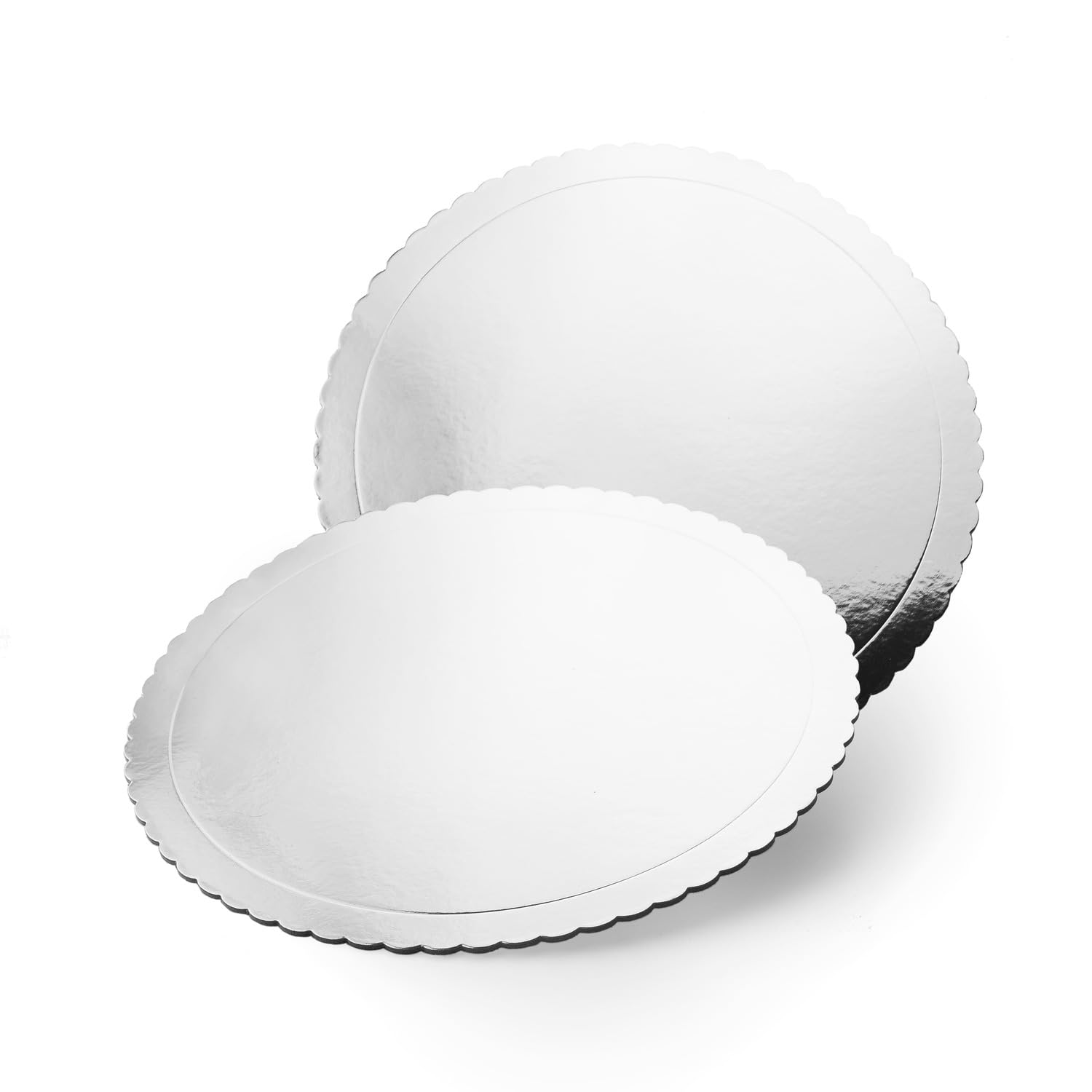 Base para Tarta Redonda de 30 cm de Diámetro x 0,3 cm de Altura, Plata, Acabado Ondas, Efecto Espejo (3)