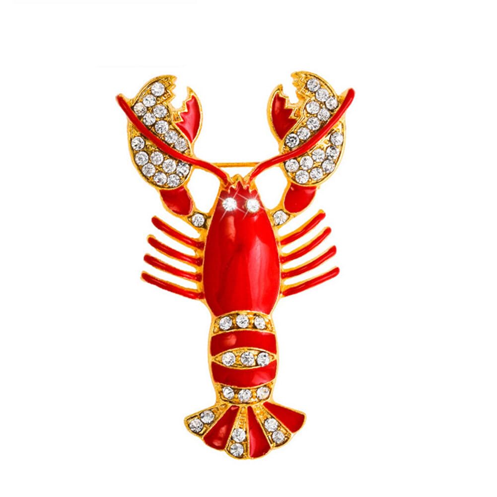 Fituenly Women's Red Lobster Brooch Rhinestone Brooch Pin Seafood Chest Pin Clothing Decoration Coat Brooch For