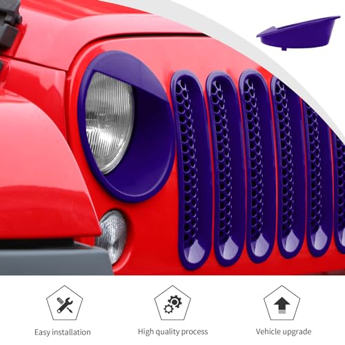 Image of JWWY Front Grille Insert Radiator Grille Grillwork Surround Assembly Inserts Headlight Headlamp Cover Trim Set Fit for 2007-2017 Jeep Wrangler JK JKU Exterior Accessories 9pcs Purple