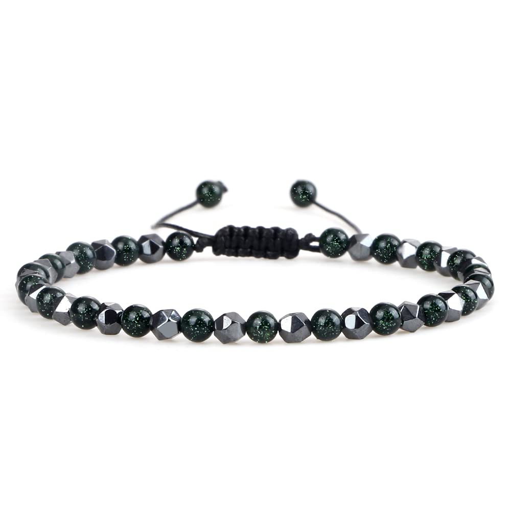 MOCHAMIK Glänzende blau-grüne Sandstein-Armbänder, 4 mm Perlen-Armband für Damen und Herren, Naturstein-Energie, elastische Armreifen