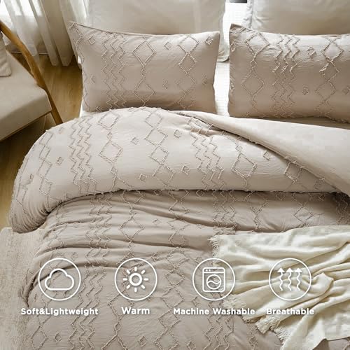 Image of Andency Comforter King Size Set Khaki, 3 Pieces Boho Tufted Fall Bedding Comforters & Sets for King Bed, Soft Fluffy Tan Bed Set (104x90In Comforter & 2 Pillowcases)