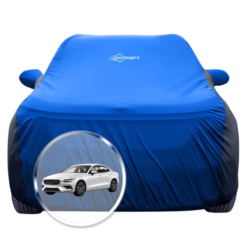 Image of NEODRIFT 'SuperTech' Car Cover for Volvo S-60 (100% Water-Resistant, All Weather Protection, Tailored Fit, Multi-Layered & Breathable Fabric) (Colour: Sky Blue+Black)