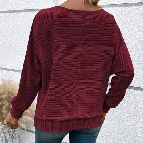 Inauguratei Tops,Women's Soft Solid Batwing Sleeve Pullover Long Sleeve Top,Crewneck Tunic Pullover Sweaters Casual4