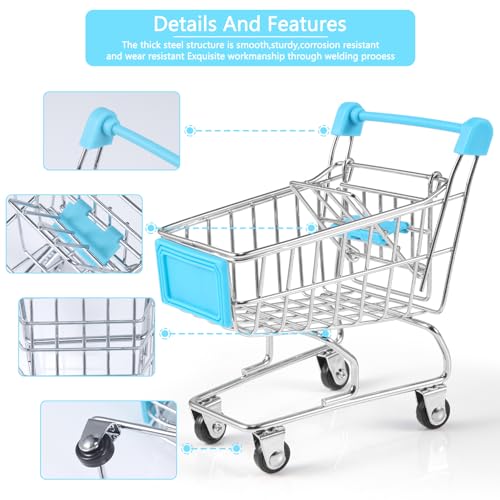 Hsjh TC134 134Pcs Mini Shopping Cart Basket Miniature Food Drink Bottle Supermarket Metal Handcart Toys Doll House Store Cosplay Game Dollhouse Grocery Fruit Cake Bread Party Trolley Model Dollar Bills thumb #3