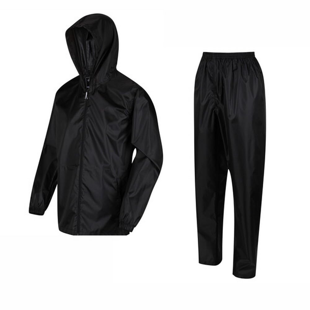 Regatta Unisex Unisex Packaway Rain Suit Lightweight & Breathable and Trouser Set With Taped Seam Jackets Waterproof Shell, Black, S UK