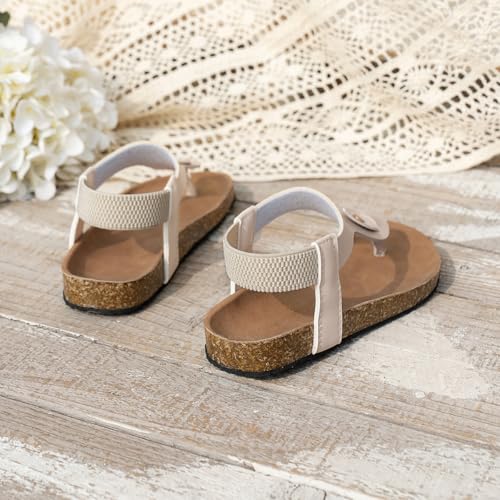 Kids Cork Footbed T-Strap Sandals, Black Leather, Elastic Back Strap4