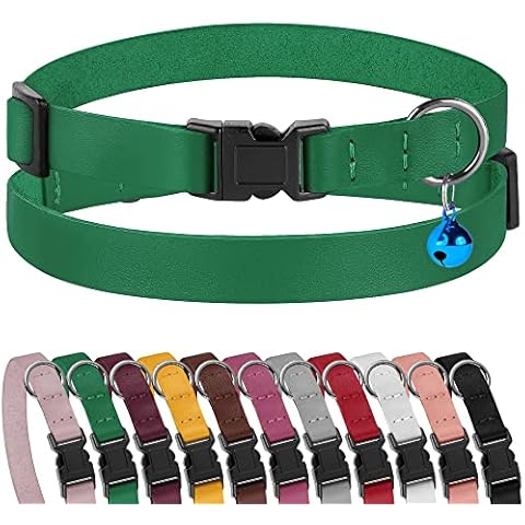 Murom Leather Cat Collar Breakaway Adjustable Girl Boy Pet Collars for Cats Kitten Black Pink Green Brown Yellow Red White (Green) Cover