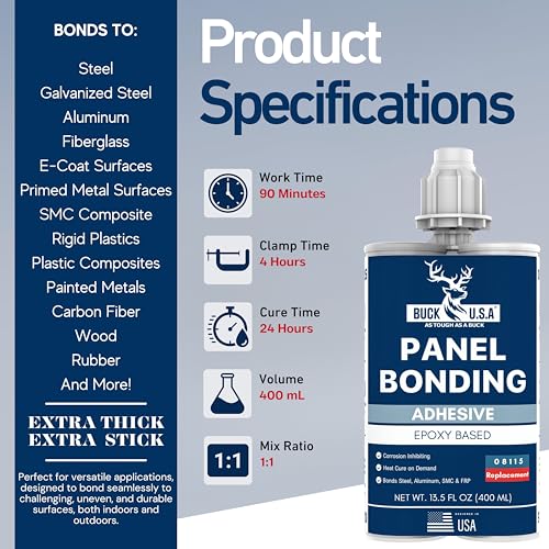 Image of Buck Panel Bonding Adhesive & Dual Cartridge Epoxy Gun (1:1 & 2:1) - 400ml Two-Part Epoxy, 08115 Replacement with High-Thrust Applicator for Automotive & Structural Repair
