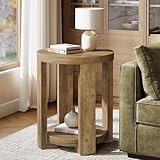 Tribesigns Moderner Beistelltisch, 50 cm Runder Beistelltisch mit Stauraum, Kleiner Nachttisch im Landhausstil für Wohnzimmer, Schlafzimmer, Kleiner Akzenttisch mit Ablagefach (1)