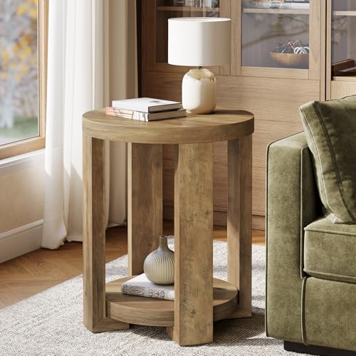 Tribesigns Side Table, 2-Tier Round End Table, Small Bedside Accent