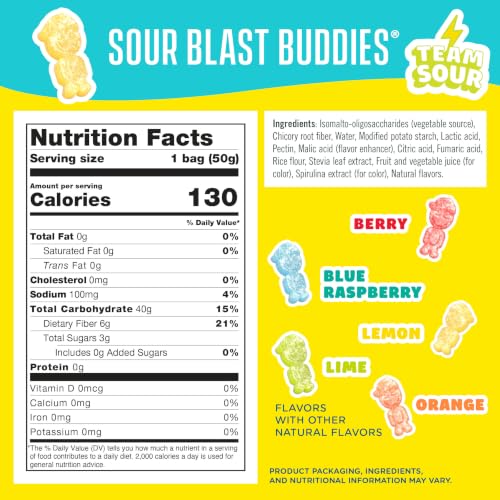 Image of SmartSweets Sour Blast Buddies, Low Sugar Sour Gummy, 1.8oz Bags, 12 Pack