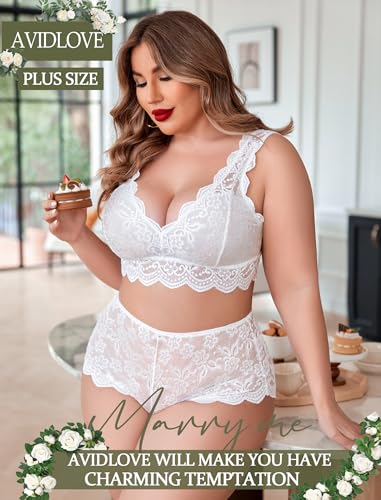 Image of Avidlove Plus Size Lingerie Set for Women Sexy Lace Halter Bralette High Waist Panty Set