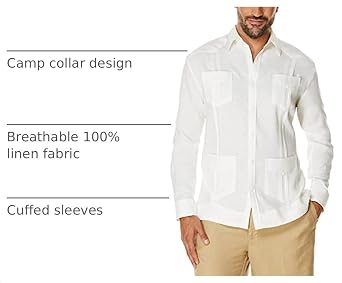 Cubavera Men's 100% Linen Four-Pocket Long Sleeve Guayabera Shirt, Pintuck Detail, Relaxed Fit (Available in Big & Tall)