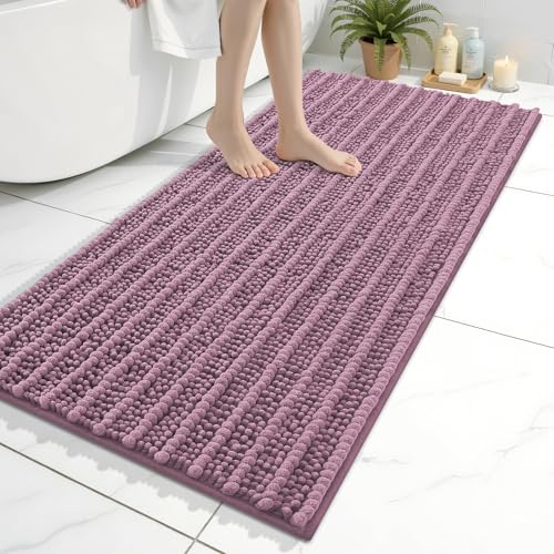 Image of Arotive Luxury Bathroom Ruuner Rugs 47x24, Extra Soft Thick Absorbent Shaggy Chenille Bath Rugs, Machine Wash Dry, Bath Mats for Bathroom Floor, Tub and Shower, Home Decor Accessories, Deep Plum