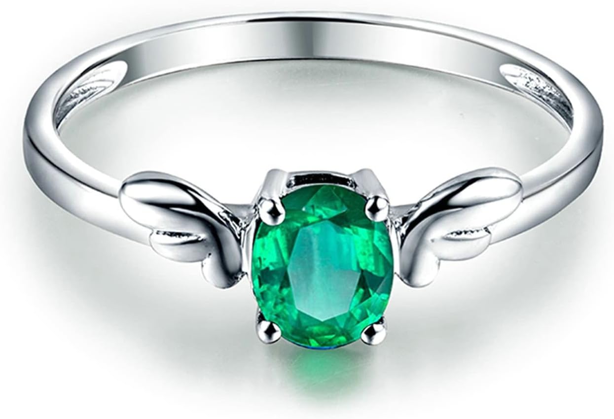 18K Gold Ring 0.5ct Oval Shape Emerald Engagement Ring for Girls