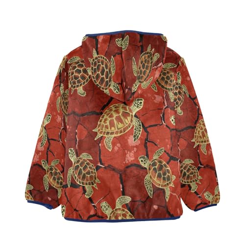 Turtles on Red Cracked Background Toddler Fleece Jacket Girl Boys Hooded Fleece Jacket Coat Warm Outwear Zip-up 3-10T2