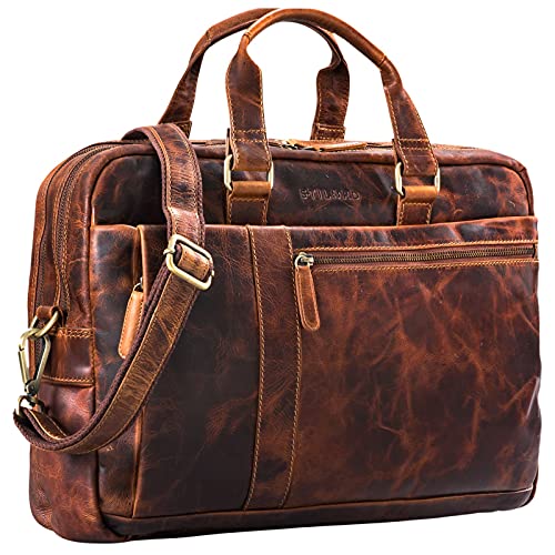STILORD 'Nico' Vintage schoudertas leder mannen vrouwen 15,6 inch laptop tas grote aktetas werk office uni echt… - Afbeelding 4