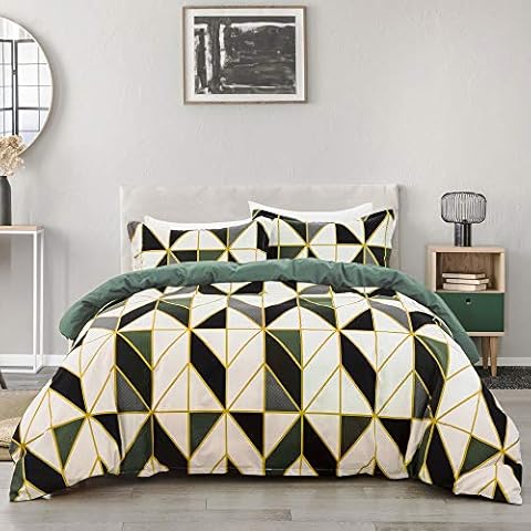 Ouduo Duvet Cover Set for Single Double King Size Bed, Microfiber Bedding Set 3 Pieces Geometric Reversible Printed Ultra Soft Anti-Allergic with Quilt Cover Pillow Cases (Green,135x200cm-2pc) Cover