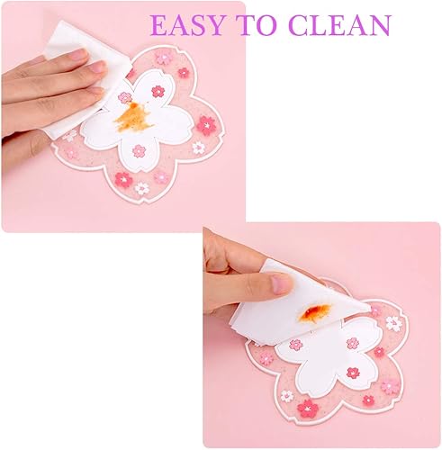 Miniatura 3 de Sakura - Juego de 2 posavasos Kawaii, diseño de flor de cerezo, PVC, para el hogar, diseño de flores rosas, antideslizante, para escritorio,