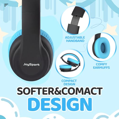 Image of JoySpark Kids Bluetooth Headphones, Lightweight Wireless Headphones for Kids, 85 /94dB Volume Limited, 60 Hours Playtime, Bluetooth 5.3, Over-Ear Toddler Headsets with Built-in Mic (Black Blue)