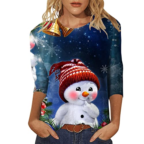 Weihnachtspullover Damen 3/4 Arm - Pullover Weihnachten T Shirt Weihnachtsshirt Damen mit Weihnachtsmotiv Lustig Weihnachts Tshirt Oberteile Tops...