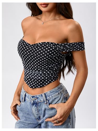 Image of Floerns Women's Off Shoulder Short Sleeve Asymmetrical Hem Ruched Corset Crop Top