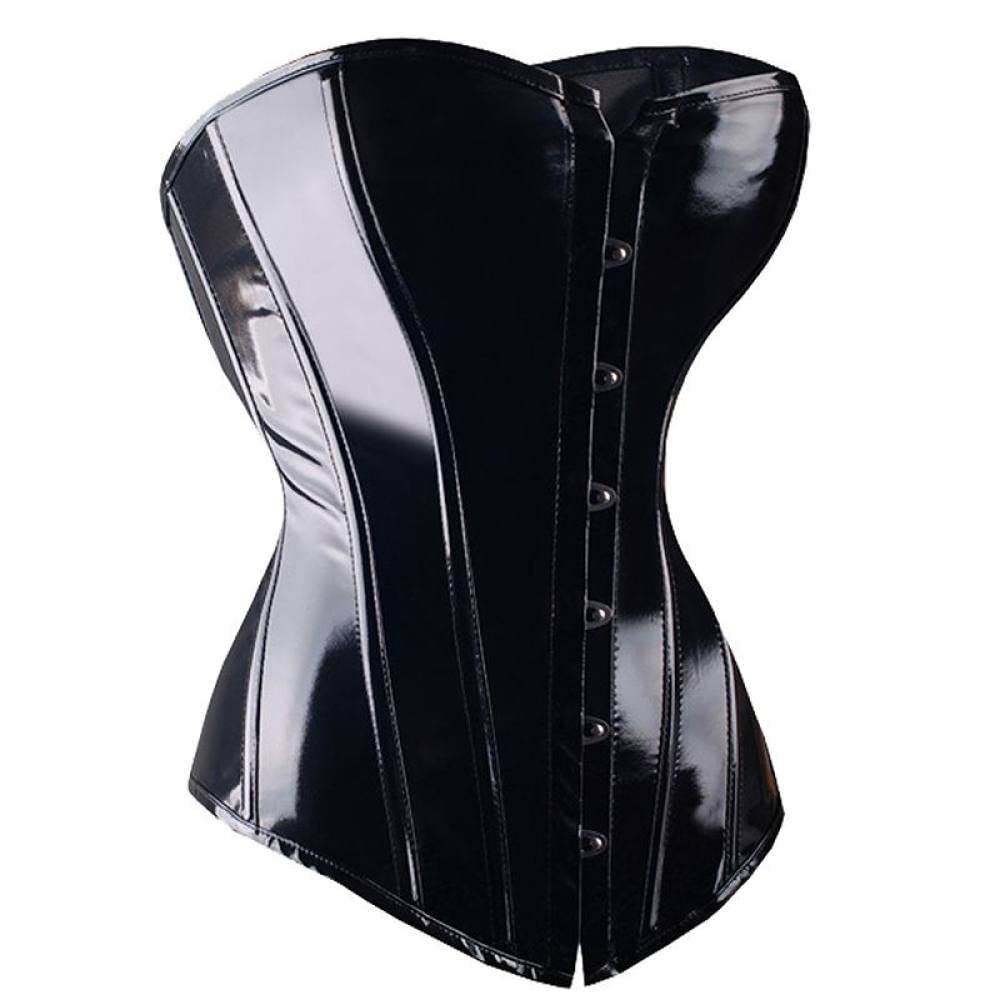 Gorset damski – seksowny czarny gorset z PCW Overbust Steampunk Dessous Top - Gorset Goth Rock Sexy Leather Waist Trainer Gorset dla kobiet