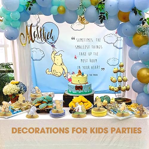 Image of 9 PCS Classic Winnie Bear Honeycomb Centerpieces - Baby Shower & Birthday Party Table Decorations Supplies