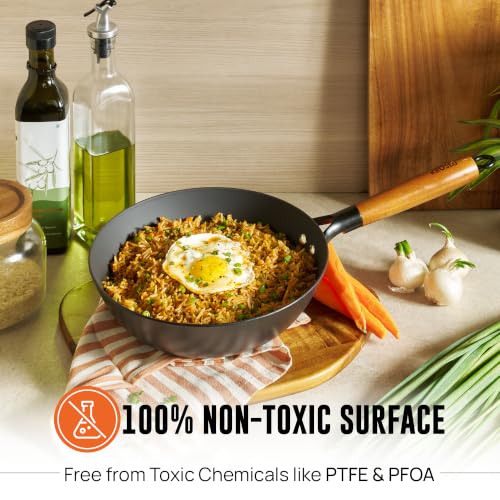 Image of KROSLO Lightweight Cast Iron Wok Pan 24 cm | 100% Non-Toxic | Naturally Non Stick | Rust Resistant | Metal Spatula Friendly | Baby Food Safe