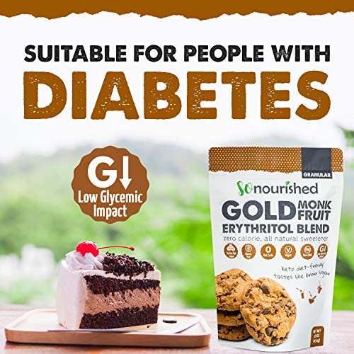 GOLD - Brown Sugar Alternative (1 lb / 16 oz) Substitute 1:1 Sugar Replacement - Monk Fruit Erythritol Sweetener for Low Carb Dieters and Diabetics - No Calorie Sweetener, Non-GMO