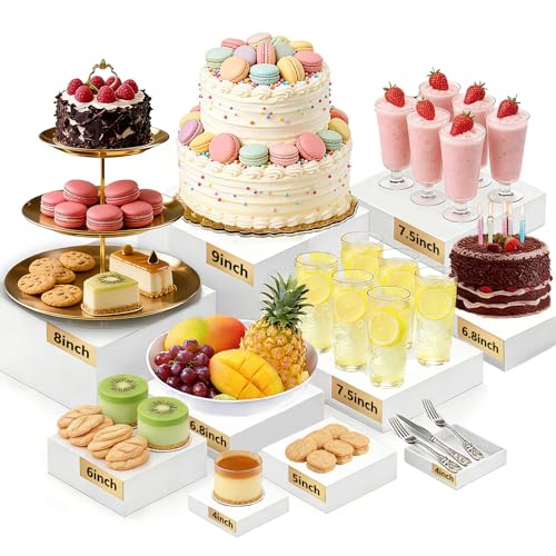 10PCS Buffet Risers and Stand,9" - 4" Multi-Size Food Risers for Buffet