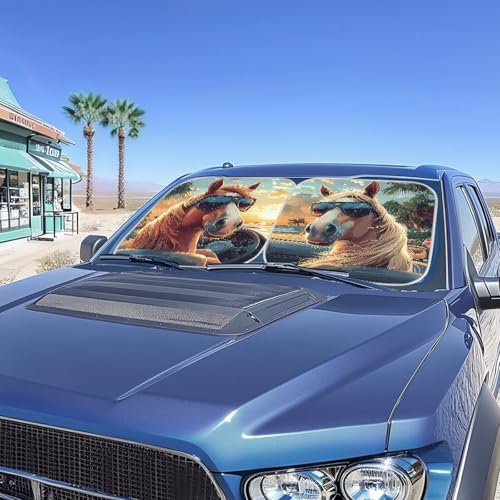 Image of Funny Horse Car Sun Shade for Windshield 2 Pack Sun Shield for Front Window Blocks UV Rays Easy to Install Car Interior Accessories Sun Protection for Cars Truck SUV