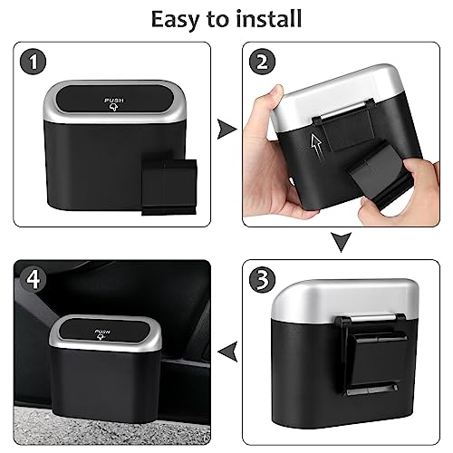 Image of Accmor Car Trash Can with Lid, Mini Vehicle Trash Bin Car Dustbin Garbage Organizer Holder with Trash Bag, 2 Pack Small Hanging Leakproof Cars Storage Bag Container for Auto, SUV, Office (Silver)