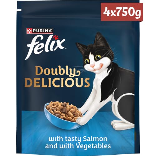 FELIX Doubly Delicious Salmon & Vegetables Dry Cat Food 750g (Pack of 4)