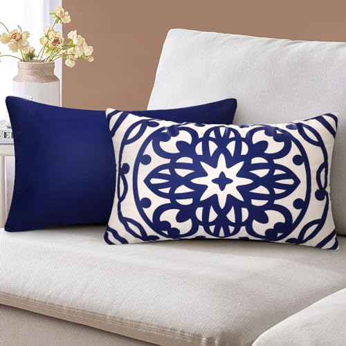 Lot de 2 Housse de Coussin en Super Doux Taie d'oreiller Bleu Mandala Géométrie Imprimé Motif...