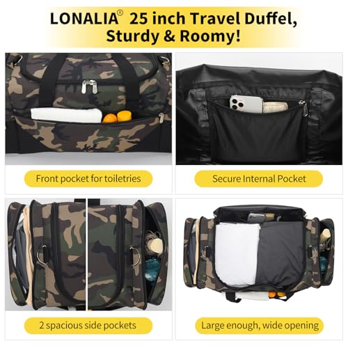 Image of 25 in Large Travel Duffel Bag for Men - 56L Roomy Weekender Bag with Trolley Sleeve (Camo)