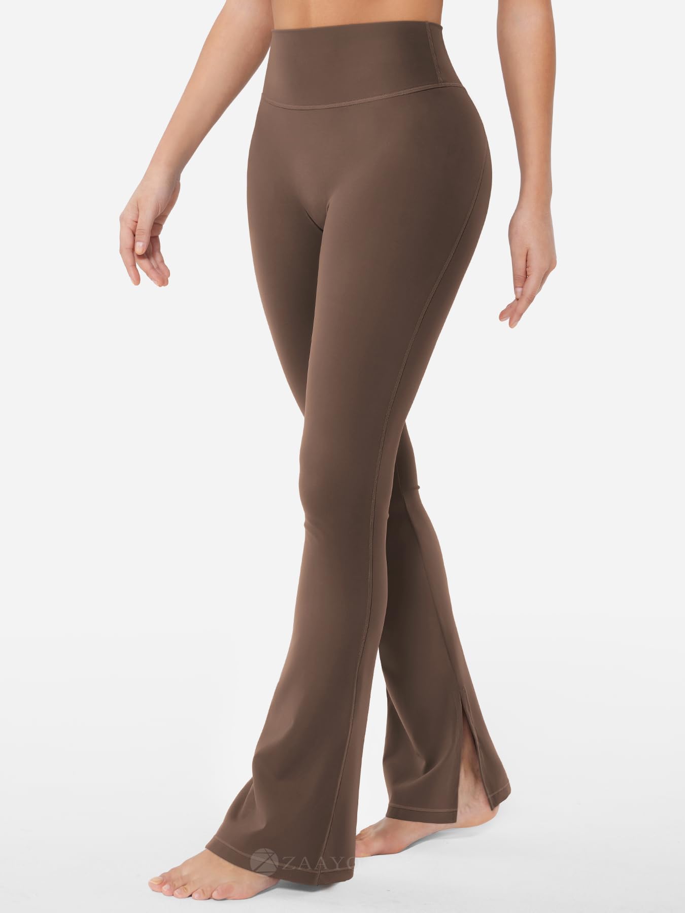 ZAAYO Flared Split Hem Leggings da donna Invisible Scrunch Butt Sport Leggings a vita alta, mini pantaloni da yoga, da donna, lunghi, push up, opachi, sportivi