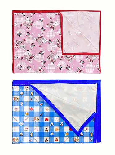 Image of EcoSoft Plastic Sheet,PVC Sheet for Kids,Rubber Sheet for Babies,Bed Wetting Protector(90 x 135 cm) (Pink Bear & Blue Good Day)